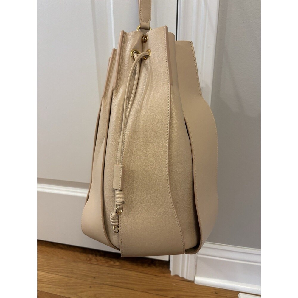 NWT Ulla Johnson Lotus Pleated Bucket Bag Purse Apple Blossom Brown Cream Tote - Picture 3 of 13